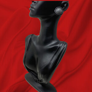 Vintage 1980's Black & Gray Acrylic Button Earrings Pierced Carded New Wave